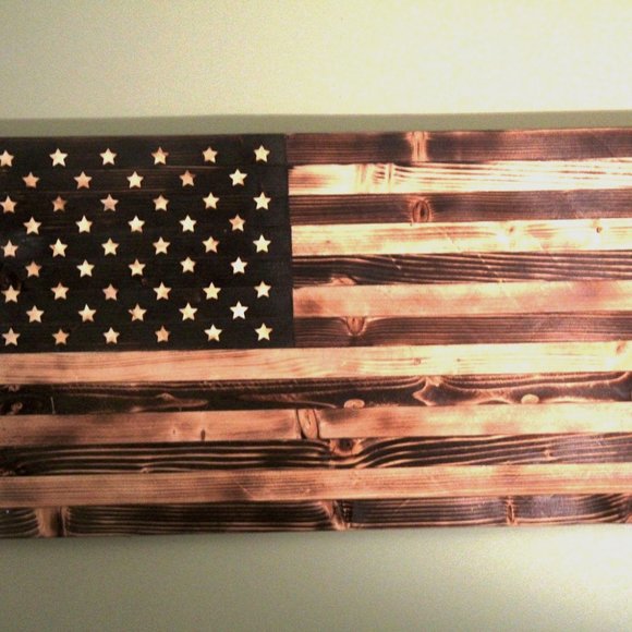 Handmade Wooden American Flag, 39/19 inch - Picture 8 of 16